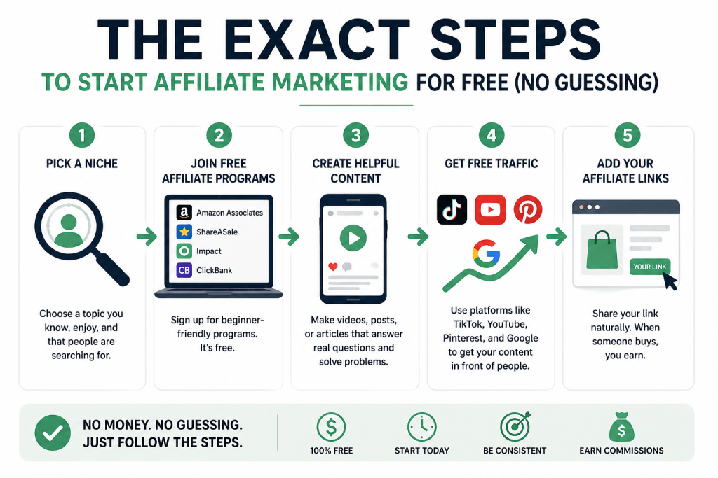 the exact steps to start affiliate marketing for free